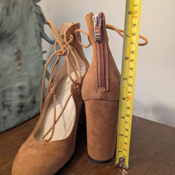Marc Fisher Tan Suede Lace Up Pump Heels - Picture 3 of 4